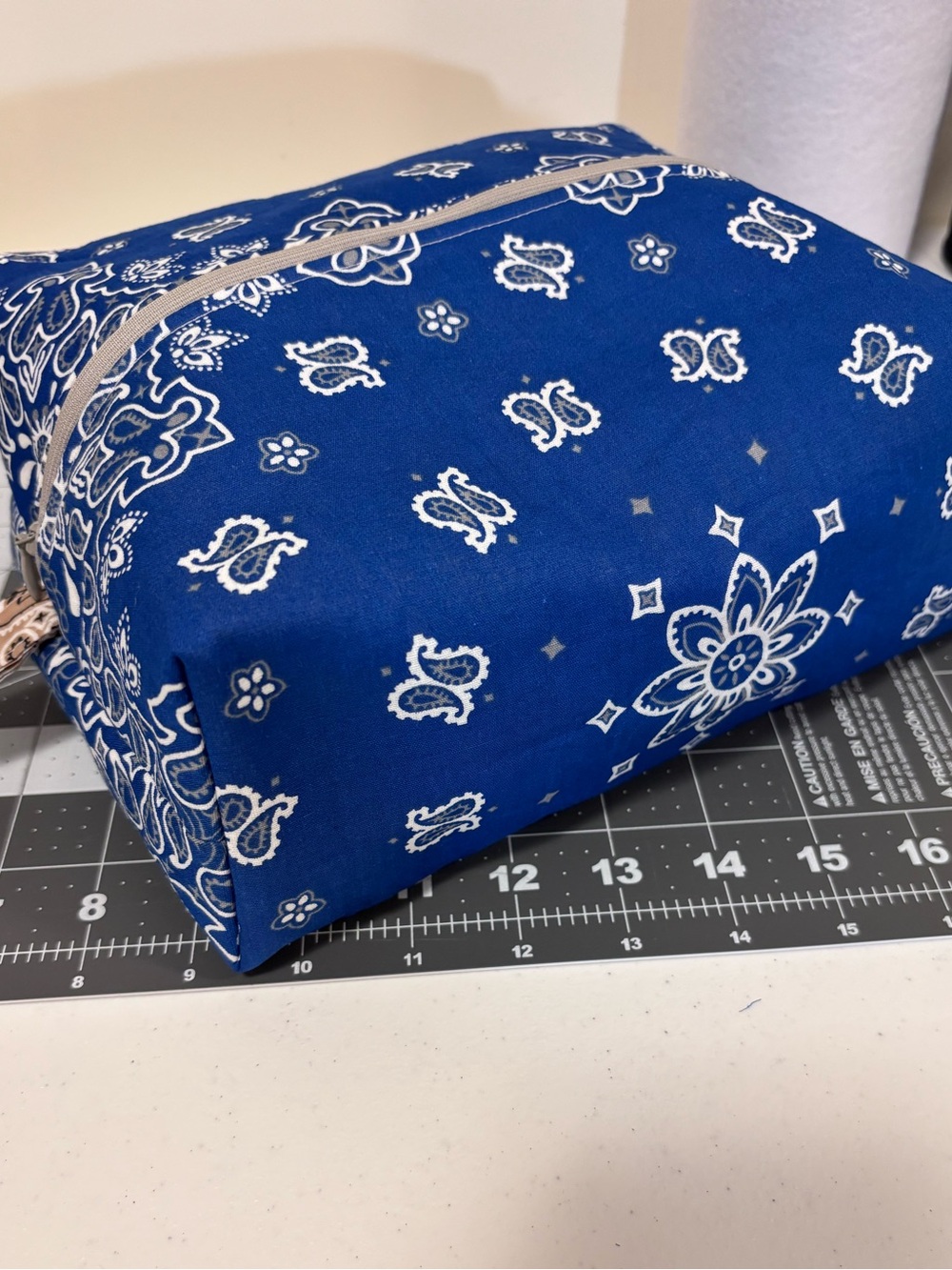 NWT Bandana cosmetic case with matching Key  Fob Royal blue lined with tan